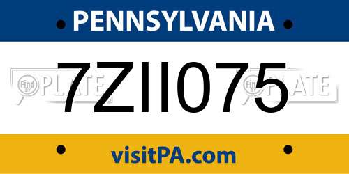 7ZII075 Pennsylvania License Plate