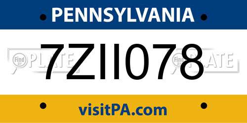 7ZII078 Pennsylvania License Plate