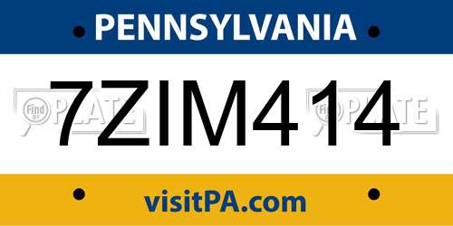 7ZIM414 Pennsylvania License Plate