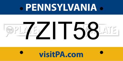 7ZIT58 Pennsylvania License Plate