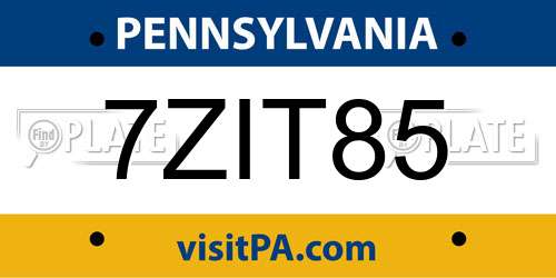 7ZIT85 Pennsylvania License Plate