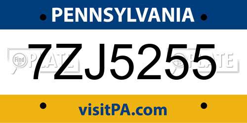 7ZJ5255 Pennsylvania License Plate