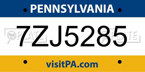 7ZJ5285 Pennsylvania License Plate