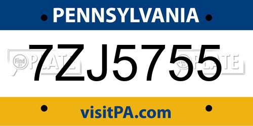 7ZJ5755 Pennsylvania License Plate