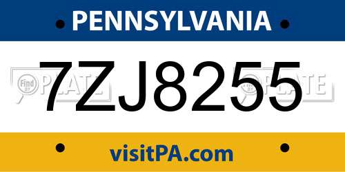 7ZJ8255 Pennsylvania License Plate