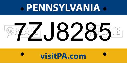7ZJ8285 Pennsylvania License Plate