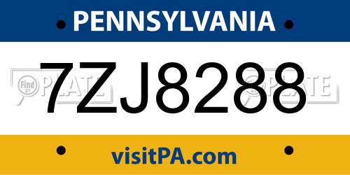 7ZJ8288 Pennsylvania License Plate
