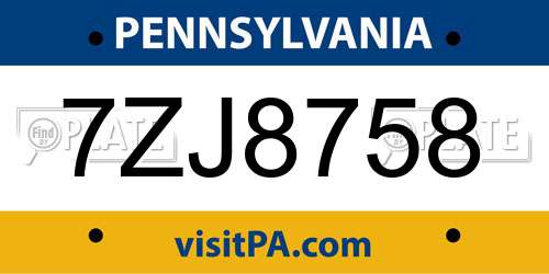 7ZJ8758 Pennsylvania License Plate