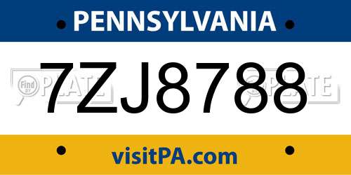 7ZJ8788 Pennsylvania License Plate