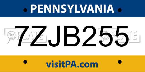7ZJB255 Pennsylvania License Plate