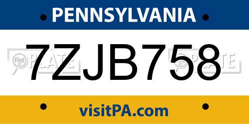 7ZJB758 Pennsylvania License Plate