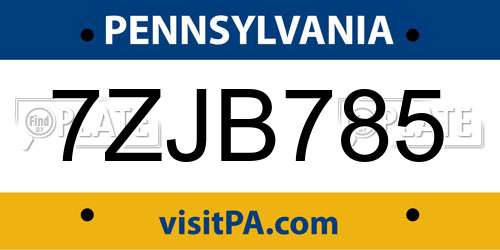 7ZJB785 Pennsylvania License Plate