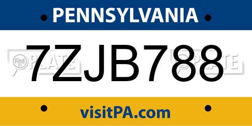 7ZJB788 Pennsylvania License Plate