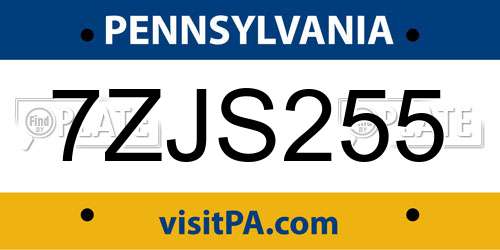 7ZJS255 Pennsylvania License Plate