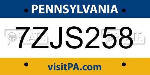 7ZJS258 Pennsylvania License Plate