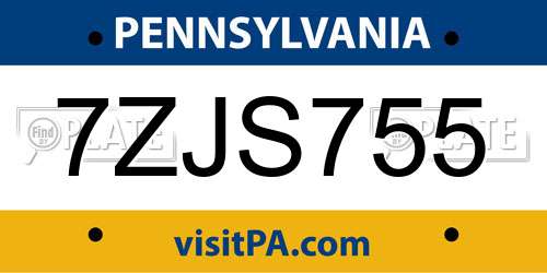 7ZJS755 Pennsylvania License Plate
