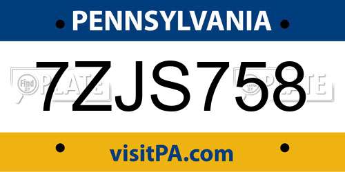 7ZJS758 Pennsylvania License Plate