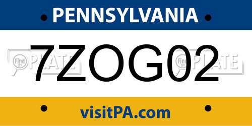 7ZOG02 Pennsylvania License Plate