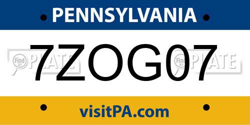 7ZOG07 Pennsylvania License Plate