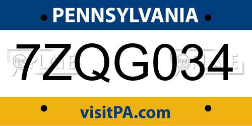 7ZQG034 Pennsylvania License Plate