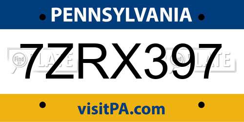 7ZRX397 Pennsylvania License Plate