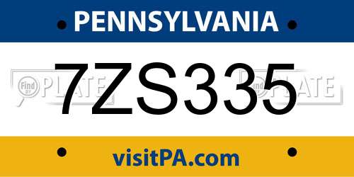 7ZS335 Pennsylvania License Plate