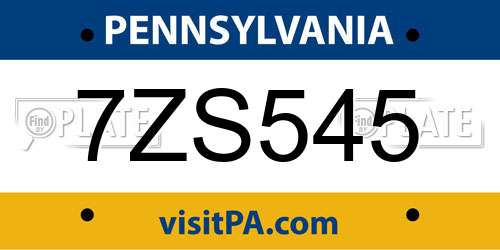 7ZS545 Pennsylvania License Plate