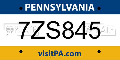 7ZS845 Pennsylvania License Plate