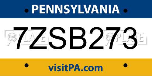 7ZSB273 Pennsylvania License Plate