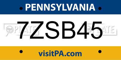7ZSB45 Pennsylvania License Plate