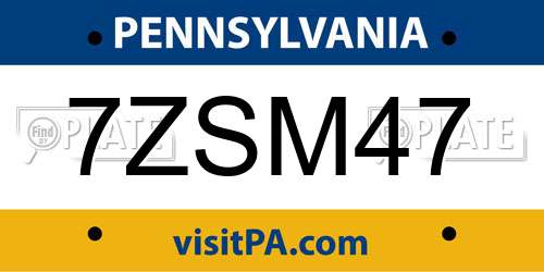 7ZSM47 Pennsylvania License Plate