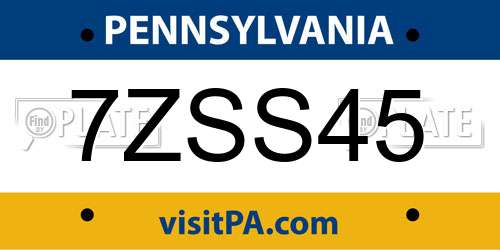 7ZSS45 Pennsylvania License Plate