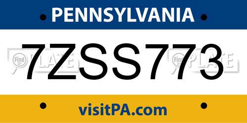 7ZSS773 Pennsylvania License Plate