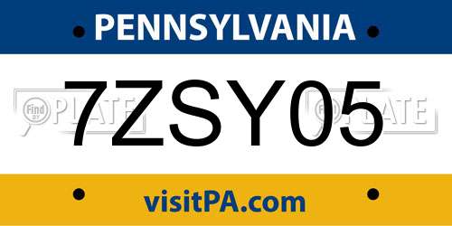 7ZSY05 Pennsylvania License Plate