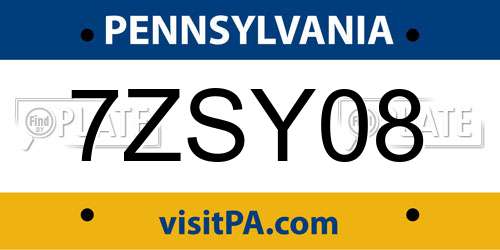 7ZSY08 Pennsylvania License Plate
