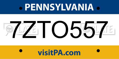 7ZTO557 Pennsylvania License Plate