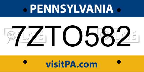 7ZTO582 Pennsylvania License Plate