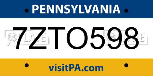 7ZTO598 Pennsylvania License Plate