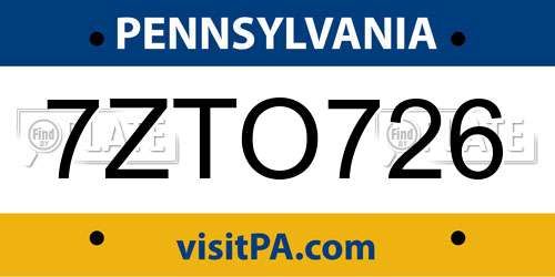 7ZTO726 Pennsylvania License Plate