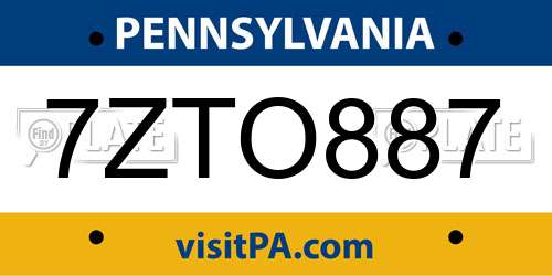 7ZTO887 Pennsylvania License Plate