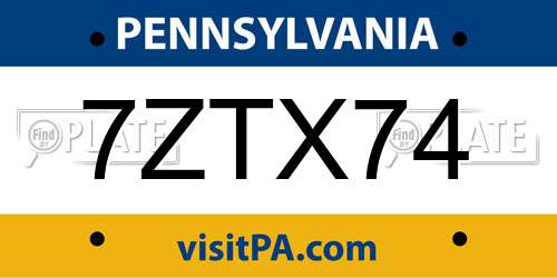 7ZTX74 Pennsylvania License Plate