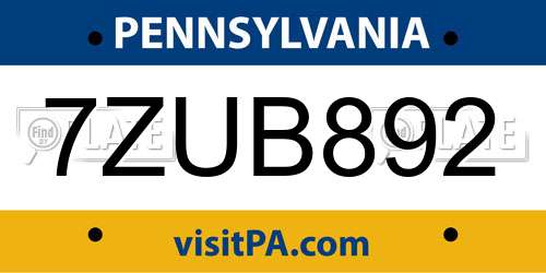 7ZUB892 Pennsylvania License Plate