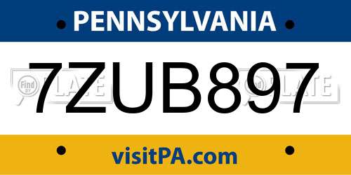 7ZUB897 Pennsylvania License Plate