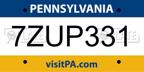 7ZUP331 Pennsylvania License Plate