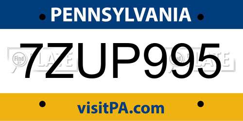 7ZUP995 Pennsylvania License Plate