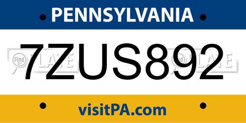 7ZUS892 Pennsylvania License Plate