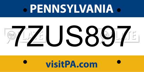 7ZUS897 Pennsylvania License Plate