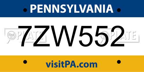 7ZW552 Pennsylvania License Plate