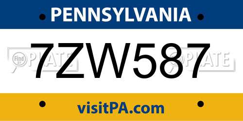 7ZW587 Pennsylvania License Plate