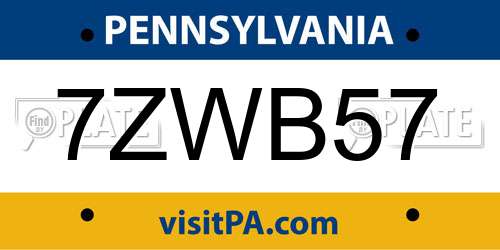 7ZWB57 Pennsylvania License Plate